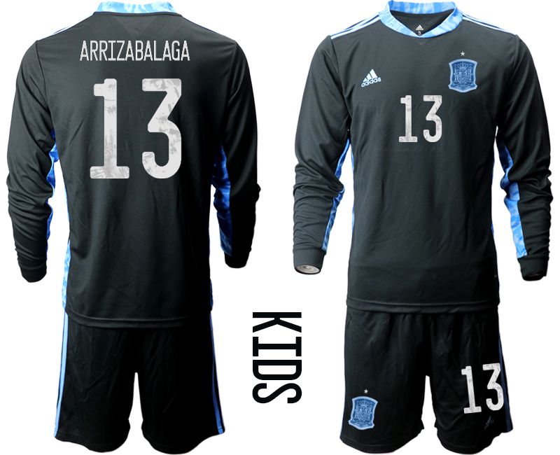 Youth 2021 World Cup National Spain black long sleeve goalkeeper #13 Soccer Jerseys